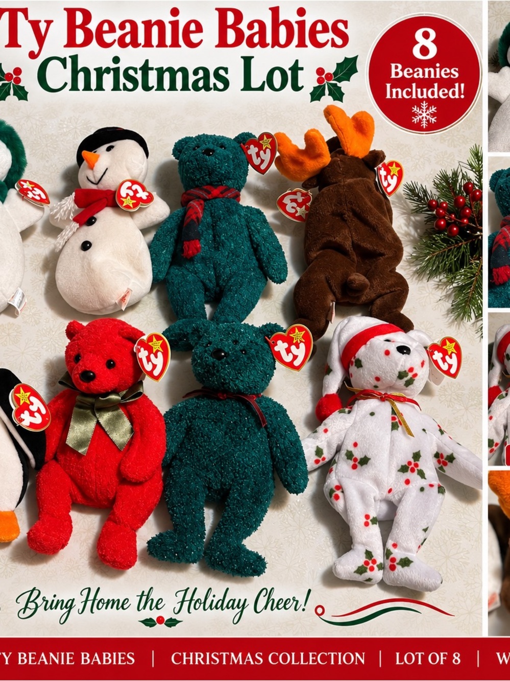 TY Beanie Babies Christmas Holiday Lot of 8 Bears Snowmen Moose Penguin w/ Tags